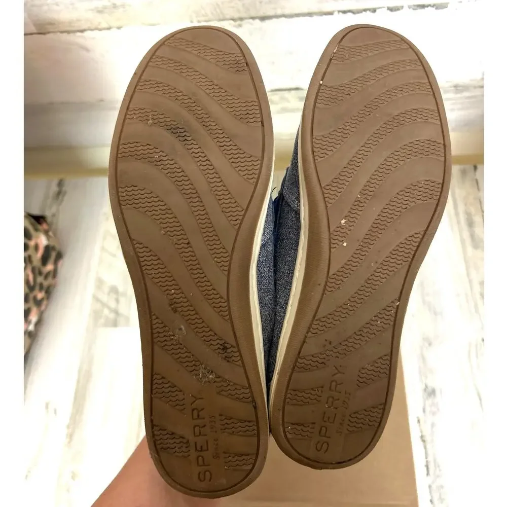 Sperry Womens 7.5 Koifish Sparkle Canvas Boat Shoe Loafer Ribbon Lace-Up Leather
